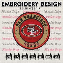nfl san francisco 49ers logo embroidery design, machine embroidery files in 3 sizes for sport lovers, nfl 49ers