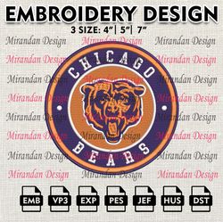 nfl chicago bears logo embroidery design, machine embroidery files in 3 sizes for sport lovers, nfl bears