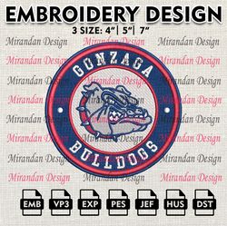 ncaa gonzaga bulldogs embroidery design, machine embroidery files in 3 sizes for sport lovers, ncaa team logo