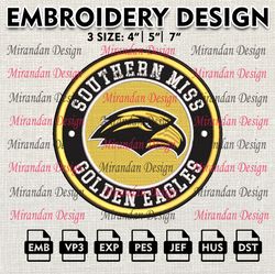 ncaa southern miss golden eagles embroidery design, machine embroidery files in 3 sizes for sport lovers, ncaa team logo