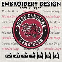 ncaa south carolina gamecocks embroidery design, machine embroidery files in 3 sizes for sport lovers, ncaa teams