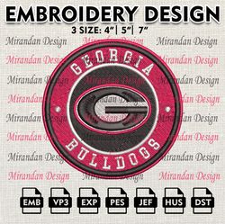 ncaa georgia bulldogs embroidery design, machine embroidery files in 3 sizes for sport lovers, ncaa teams