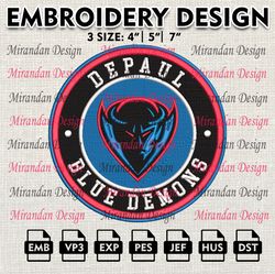 ncaa depaul blue demons embroidery design, machine embroidery files in 3 sizes for sport lovers, ncaa teams logo