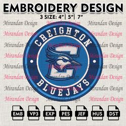 ncaa creighton bluejays embroidery design, machine embroidery files in 3 sizes for sport lovers, ncaa teams logo