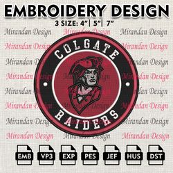 ncaa colgate raiders embroidery design, machine embroidery files in 3 sizes for sport lovers, ncaa teams logo