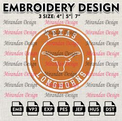 ncaa texas longhorns embroidery design, machine embroidery files in 3 sizes for sport lovers, ncaa teams logo