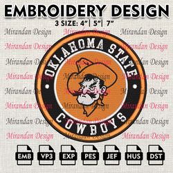 ncaa oklahoma state cowboy embroidery design, machine embroidery files in 3 sizes for sport lovers, ncaa teams logo