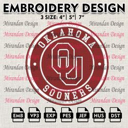 ncaa oklahoma sooners embroidery design, machine embroidery files in 3 sizes for sport lovers, ncaa teams logo