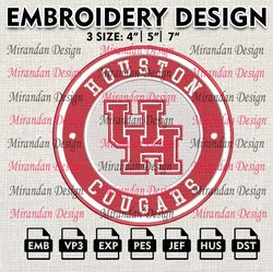 ncaa houston cougars embroidery design, machine embroidery files in 3 sizes for sport lovers, ncaa teams logo