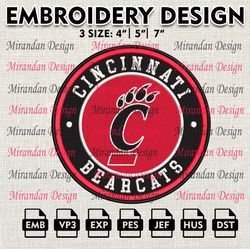 ncaa cincinnati bearcats embroidery design, machine embroidery files in 3 sizes for sport lovers, ncaa teams logo