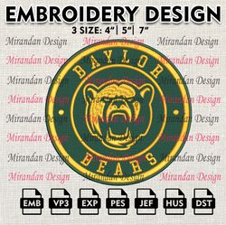 ncaa baylor bears embroidery design, machine embroidery files in 3 sizes for sport lovers, ncaa teams logo