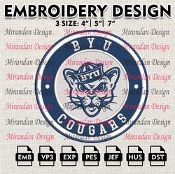 ncaa byu cougars embroidery design, machine embroidery files in 3 sizes for sport lovers, ncaa teams logo