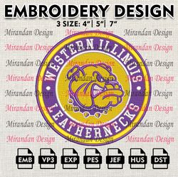 ncaa western illinois leathern embroidery design, machine embroidery files in 3 sizes for sport lovers, ncaa teams logo