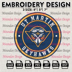 ncaa ut martin skyhawks embroidery design, machine embroidery files in 3 sizes for sport lovers, ncaa teams logo