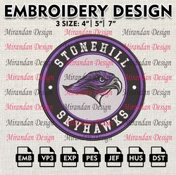 ncaa stonehill skyhawks embroidery design, machine embroidery files in 3 sizes for sport lovers, ncaa teams logo