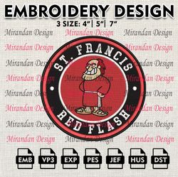 ncaa st. francis (pa) red flash embroidery design, machine embroidery files in 3 sizes for sport lovers, ncaa teams logo