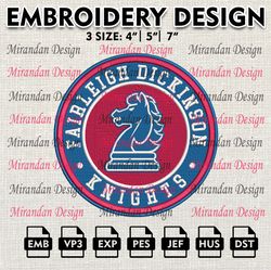ncaa fairleigh dickinson knights embroidery design, machine embroidery files in 3 sizes for sport lovers, ncaa teams