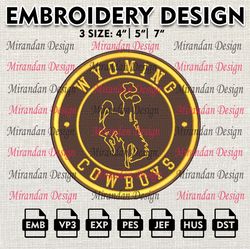 ncaa wyoming cowboys embroidery design, machine embroidery files in 3 sizes for sport lovers, ncaa teams