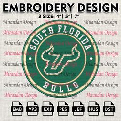 ncaa south florida bulls embroidery design, machine embroidery files in 3 sizes for sport lovers, ncaa teams logo