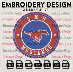 ncaa smu mustangs embroidery design, machine embroidery files in 3 sizes for sport lovers, ncaa teams logo