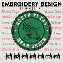 ncaa north texas mean green embroidery design, machine embroidery files in 3 sizes for sport lovers, ncaa teams logo