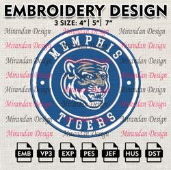 ncaa memphis tigers embroidery design, machine embroidery files in 3 sizes for sport lovers, ncaa teams logo