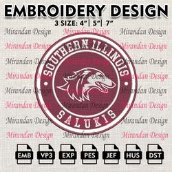 ncaa southern illinois salukis embroidery design, machine embroidery files in 3 sizes for sport lovers, ncaa teams logo