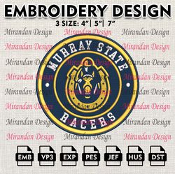 ncaa murray state racers embroidery design, machine embroidery files in 3 sizes for sport lovers, ncaa racers teams logo