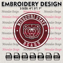 ncaa missouri state bears embroidery design, machine embroidery files in 3 sizes for sport lovers, ncaa teams logo
