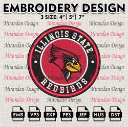 ncaa illinois state redbirds embroidery design, machine embroidery files in 3 sizes for sport lovers, ncaa teams logo