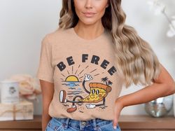 be free funny pizza cartoon t-shirt, relaxing pizza slice shirt, beach sunset graphic shirt, cool pizza lover gift