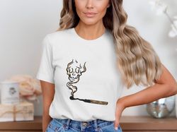 skull smoke t-shirt, unique artistic graphic shirt, skeleton head smoke design, cool casual wear, unisex streetwear top