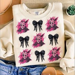 horror halloween sublimation shirt, halloween coquette bow shirt, retro halloween shirt, scary movie shirt, horror shirt