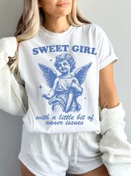 sweet girls with anger issues graphic t-shirt, retro unisex adult t shirt, vintage angel t shirt, nostalgia t shirt, rel