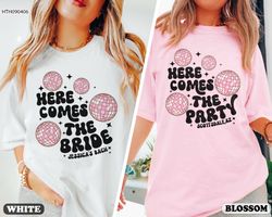 bachelorette party shirts, here comes the party shirt, disco bride shirt, bridesmaid gifts, luxury bachelorette merch