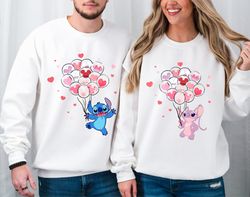stitch angel valentine shirt, disney balloon valentine shirt, stitch couple shirt, disney couple shirt, valentine day sh