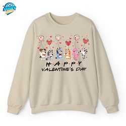 bluey family and friends valentine shirt, happy valentine cartoon shirt, valentine dog cartoon, valentine movie, happy v