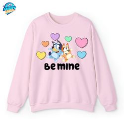 bluey mum dad shirt, be mine valentine bluey shirt, bandit heeler shirt, bandit chili bingo, doodle candy hearts shirt