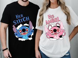 her stitch his angel shirt, stitch and angel couple shirts, disney honeymoon shirt, stitch angel matching t-shirt, disne