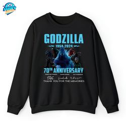 godzilla 1954 – 2024 70th anniversary thank you for the memories sweatshirt, godzilla t-shirt, godzilla minus one by tak