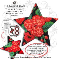 peyote star pattern - poppies & peonies / beading patterns floral beaded stars