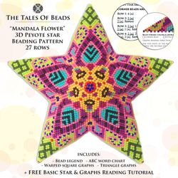 peyote star pattern - mandala flower / beaded ornament star beading pattern