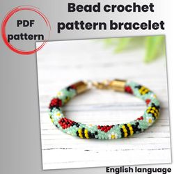 beaded bracelet pdf pattern - ladybug print seed bead rope design