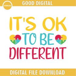 it's ok to be different love autism puzzle piece svg