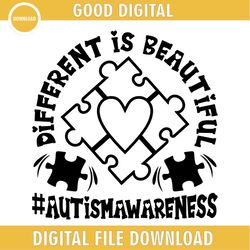 different is beautiful autism awareness black puzzle svg