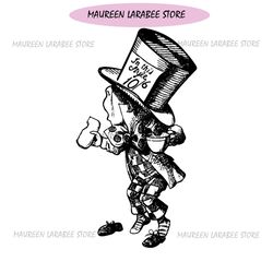 black white classic style mad hatter alice in wonderland svg