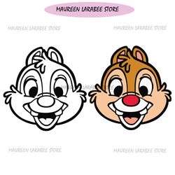 dale chipmunk head face smiling chip n dale 1 color and layered bundle svg clipart digital download sublimation cut fil