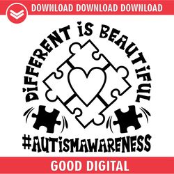 different is beautiful autism awareness black puzzle svg