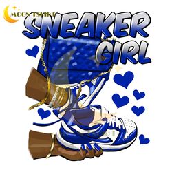 sneaker girl royal blue and white png sublimation design download, black woman hands png, sneaker girl png, sublimate de