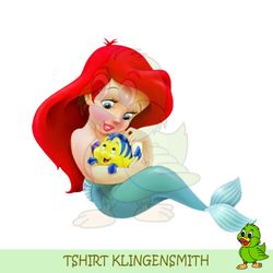 baby little mermaid ariel and flounder fish png